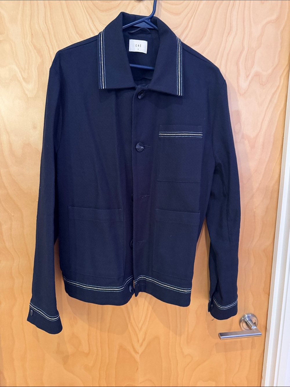 Contrast-Trim Navy Lightweight Shirt Jacket